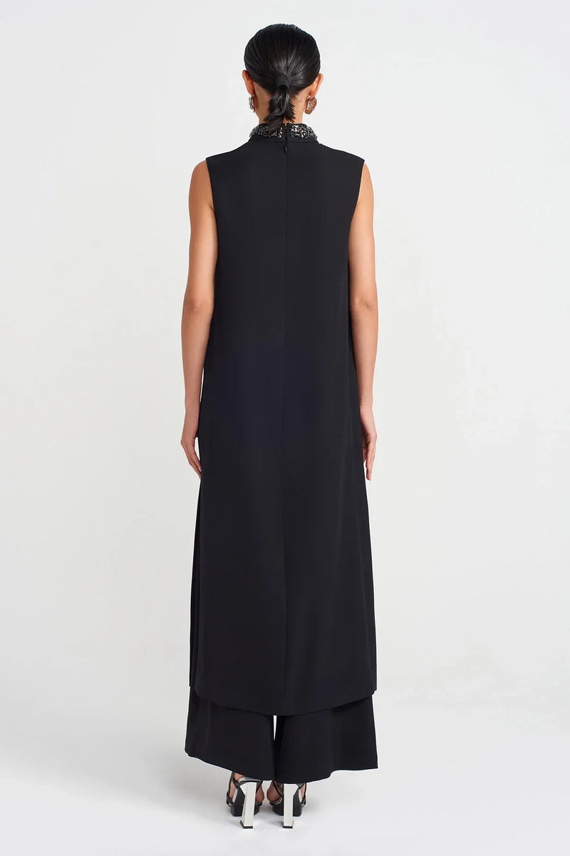 NU Embroidered V Neck Tunic Blouse Black