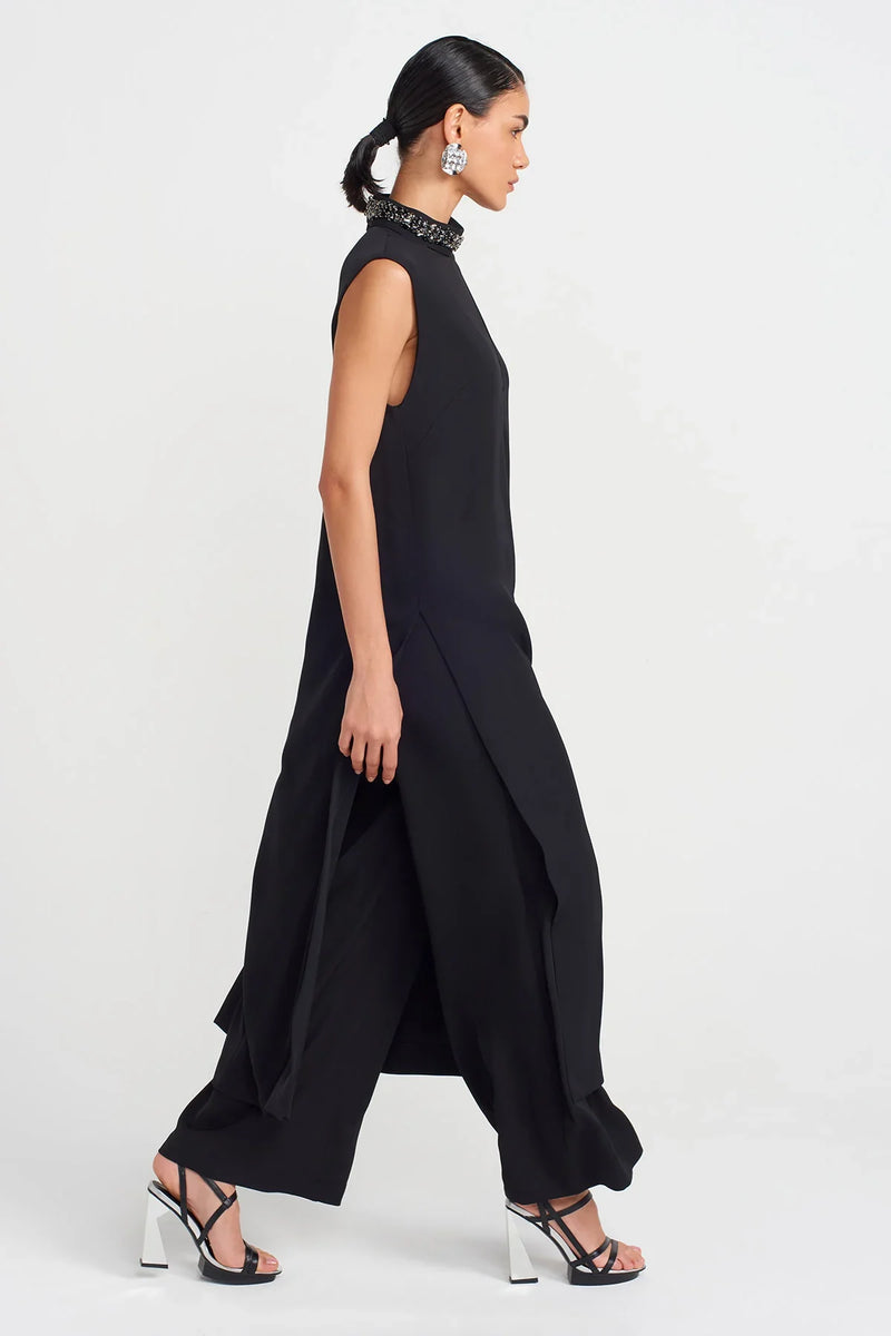 NU Embroidered V Neck Tunic Blouse Black