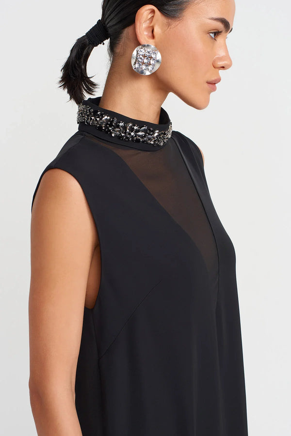 NU Embroidered V Neck Tunic Blouse Black