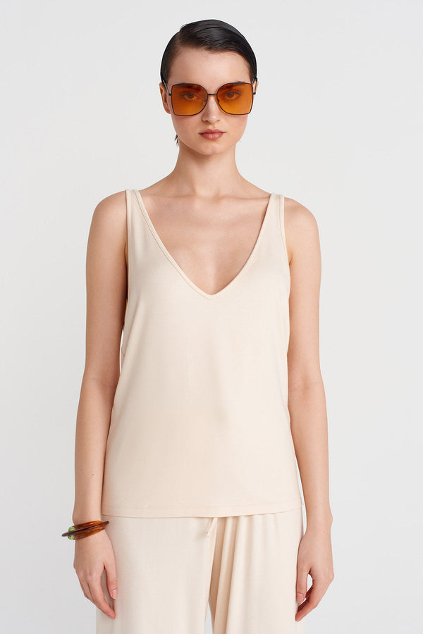 NU V-Neck Strap Top Natural