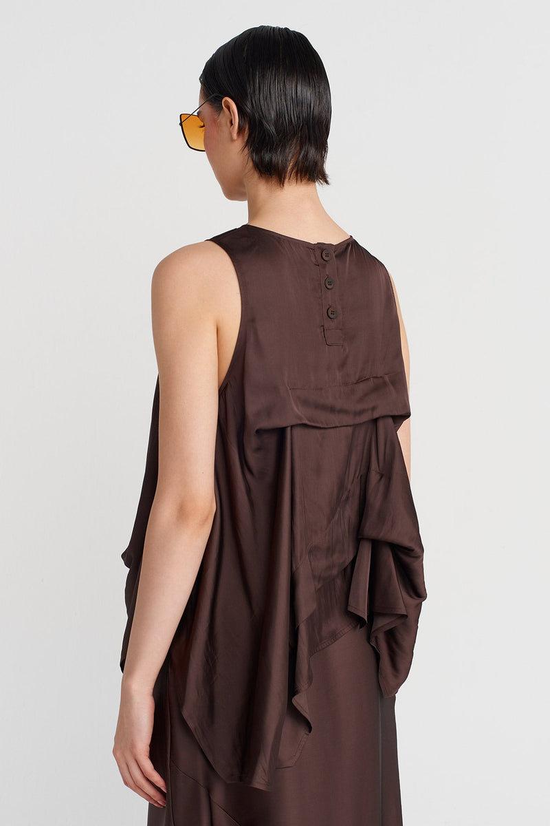 NU Satin Blouse With Pleated Details Chocolate Brown