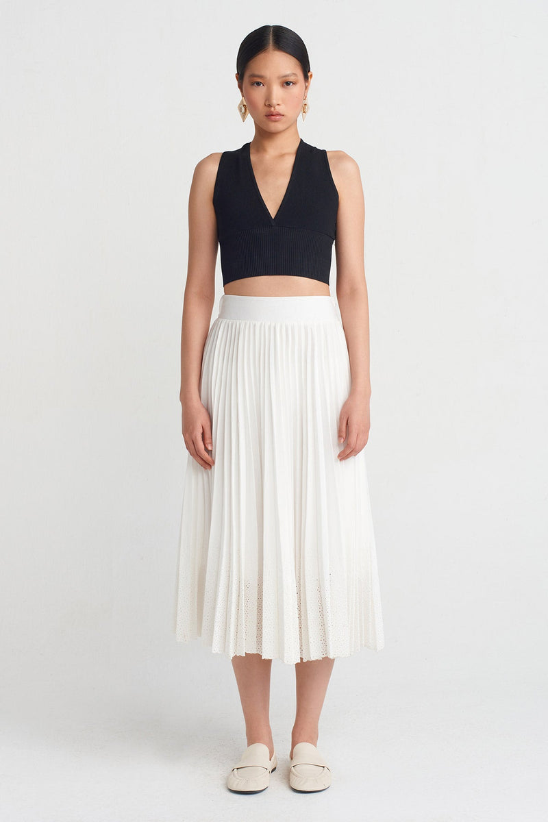 NU Pleated Lace Skirt Off White