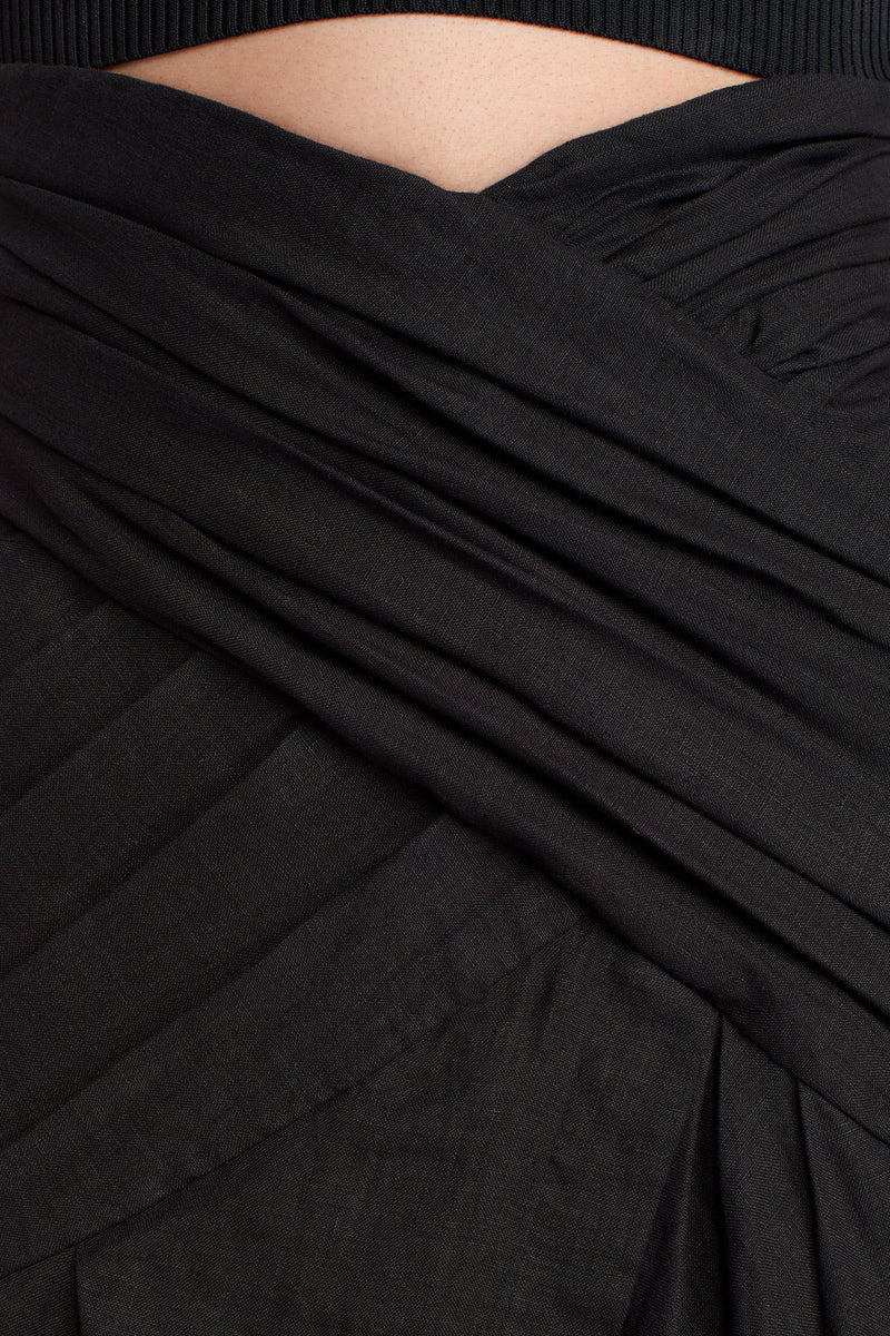 NU Linen Skirt With Draped Waist Black