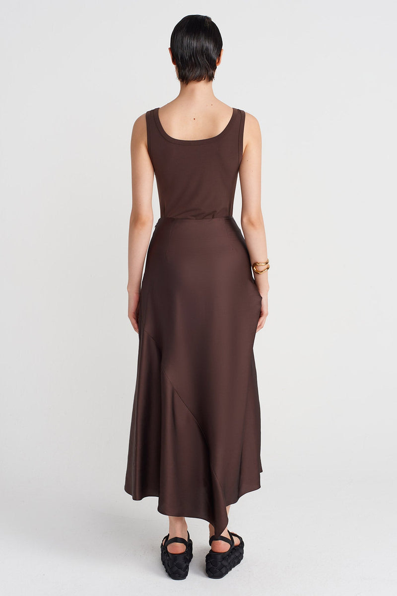NU Satin Skirt With Pleated Details Chocolate Brown