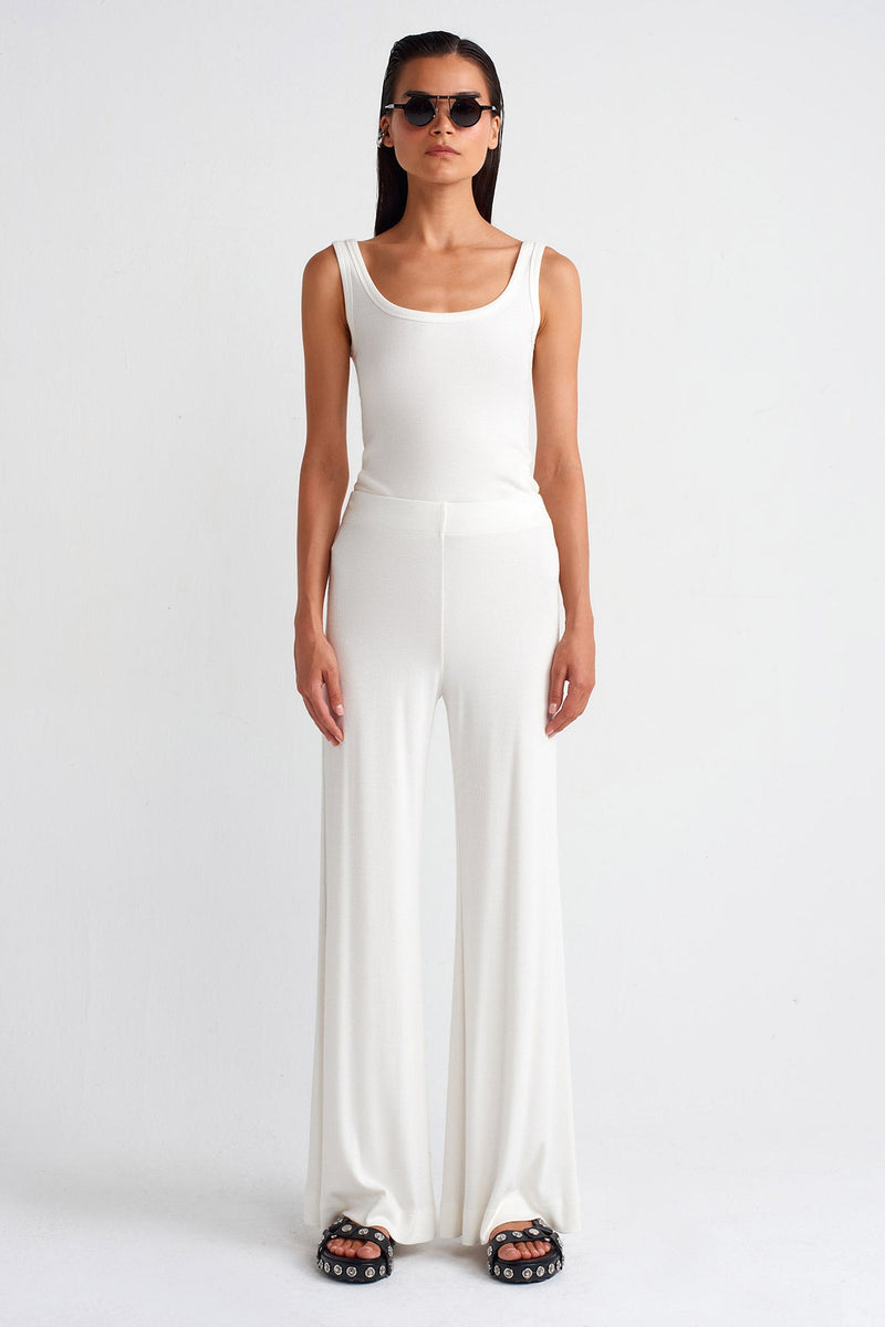 NU Ribbed Trousers Off White