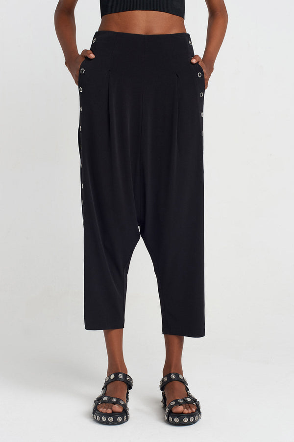 NU Eyelet Jersey Harem Pants Black