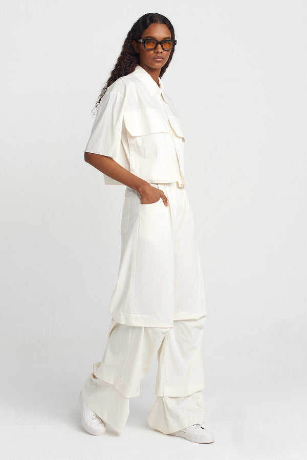 NU Stitched Detail Poplin Trousers Ecru