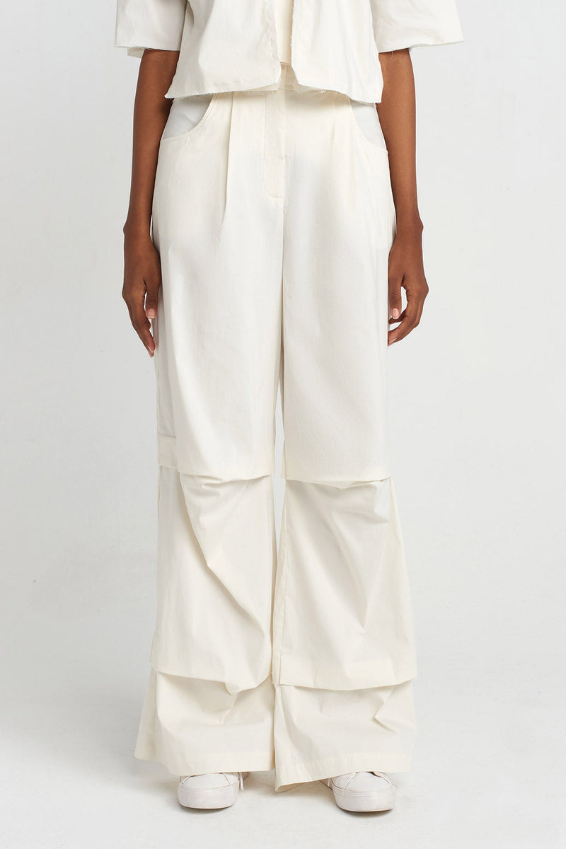 NU Stitched Detail Poplin Trousers Ecru