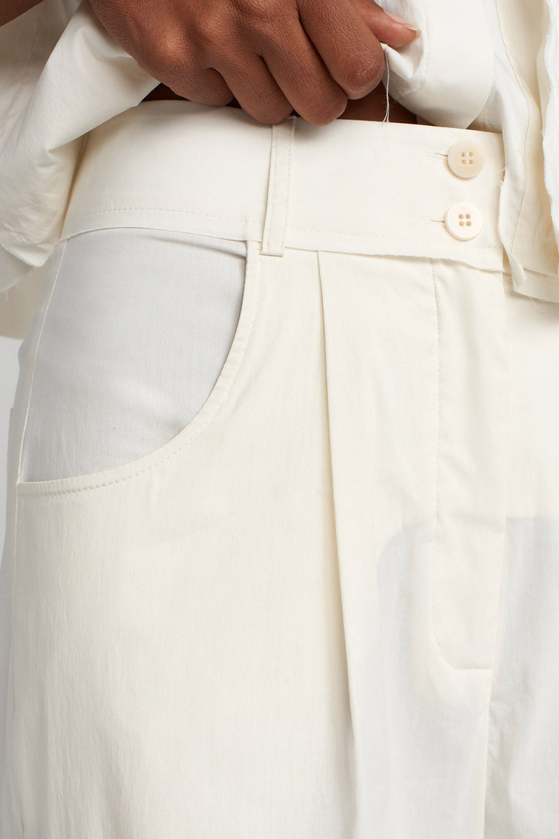 NU Stitched Detail Poplin Trousers Ecru