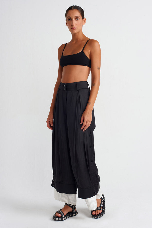 NU Satin Pants With Striped Lining Black