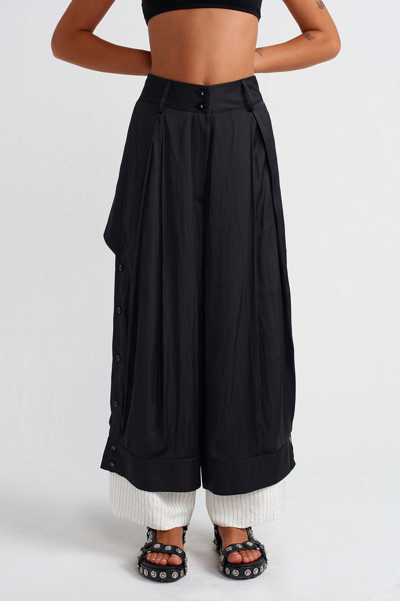 NU Satin Pants With Striped Lining Black