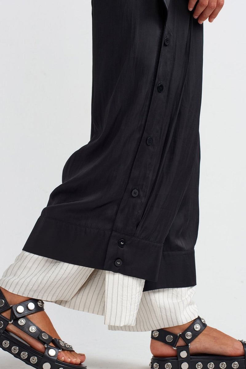 NU Satin Pants With Striped Lining Black