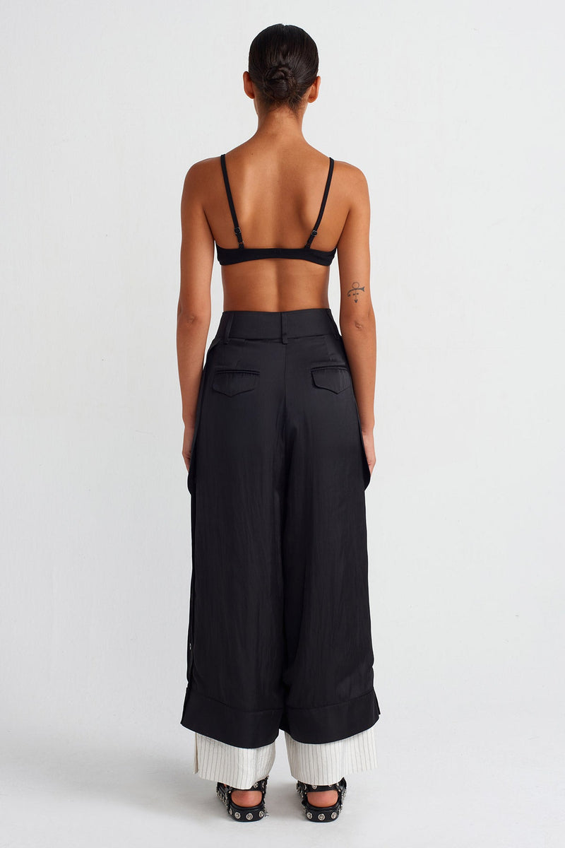 NU Satin Pants With Striped Lining Black