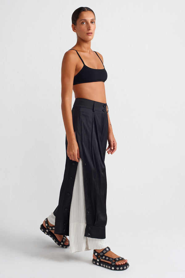 NU Satin Pants With Striped Lining Black