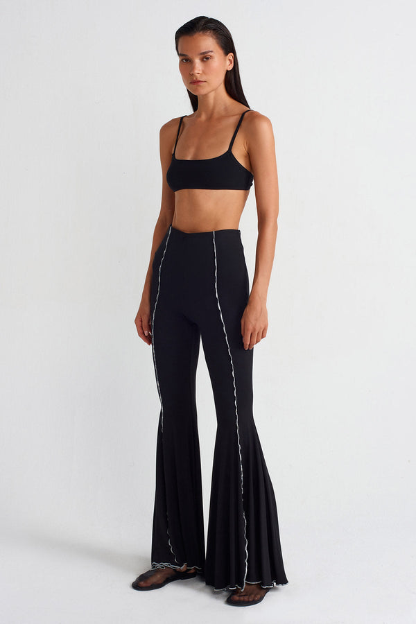 NU Contrast Lettuce Hem Trousers Black