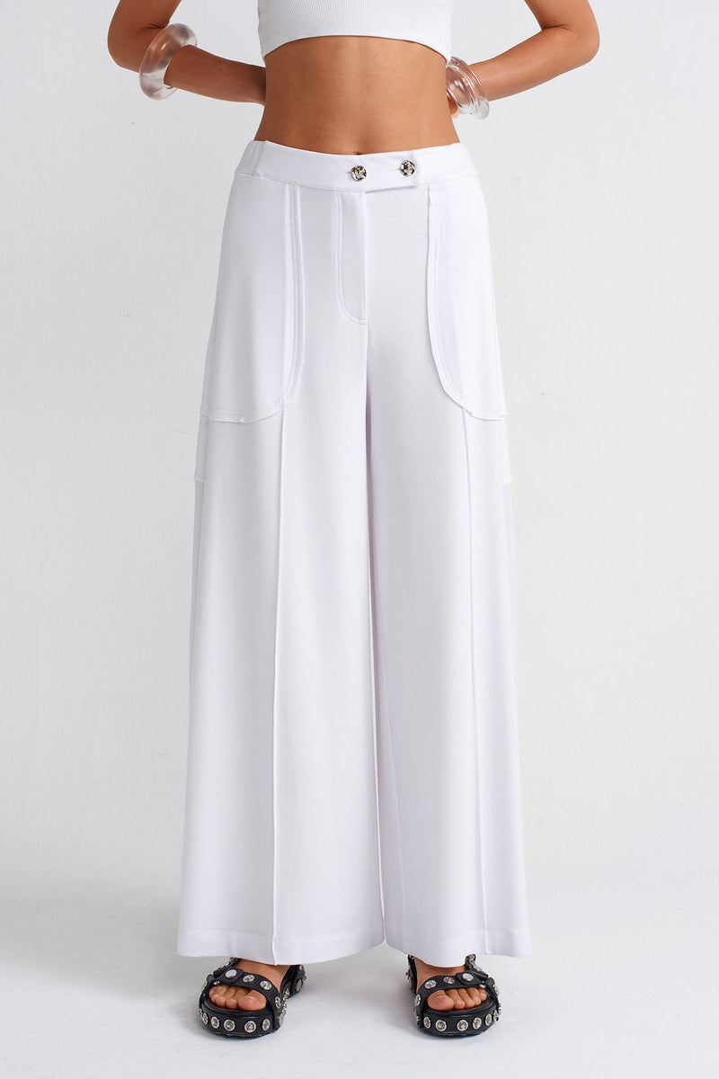 NU Metal Button Relaxed Trousers Off White