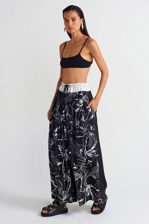 NU Printed Linen Trousers Off White/Black