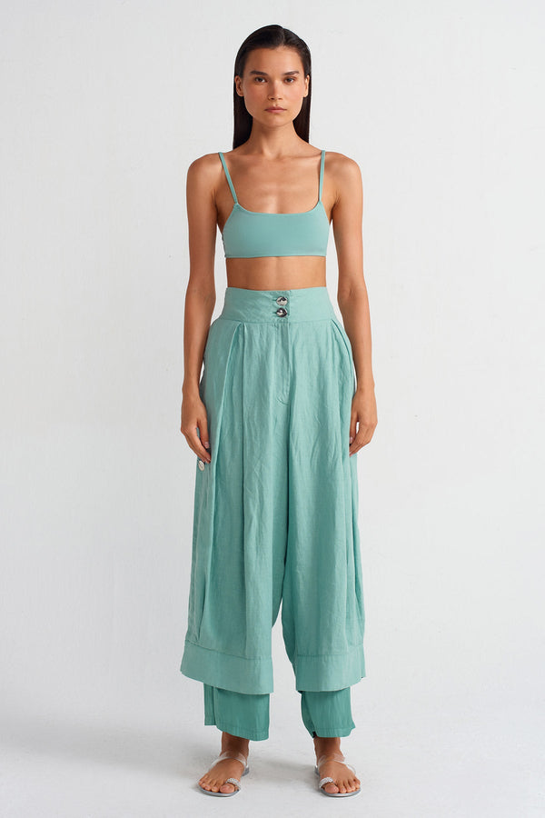 NU Satin Lined Linen Pants Turquoise