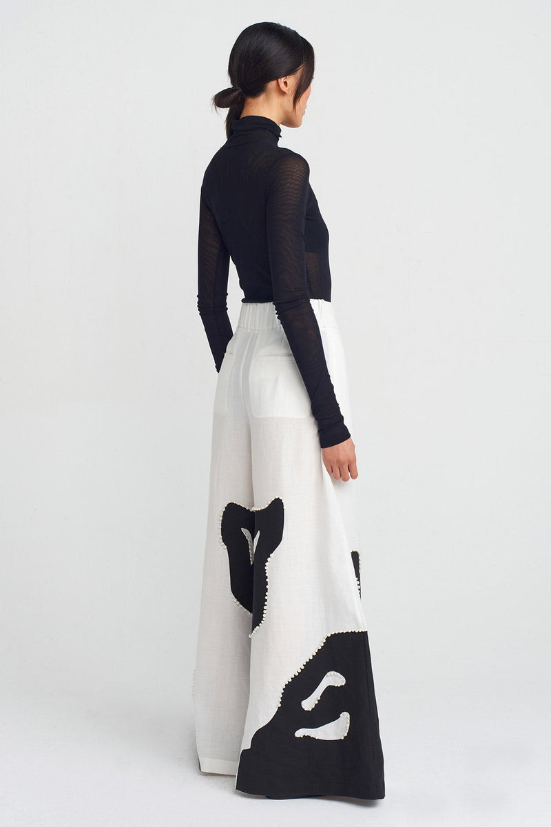 NU Printed And Pearl Embellished Pants Off White/Black