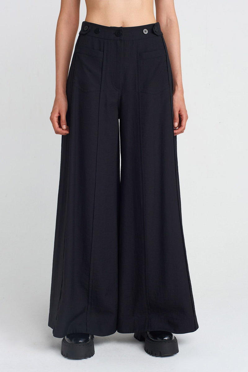 NU Front Pocket Wide-Leg Pants Black