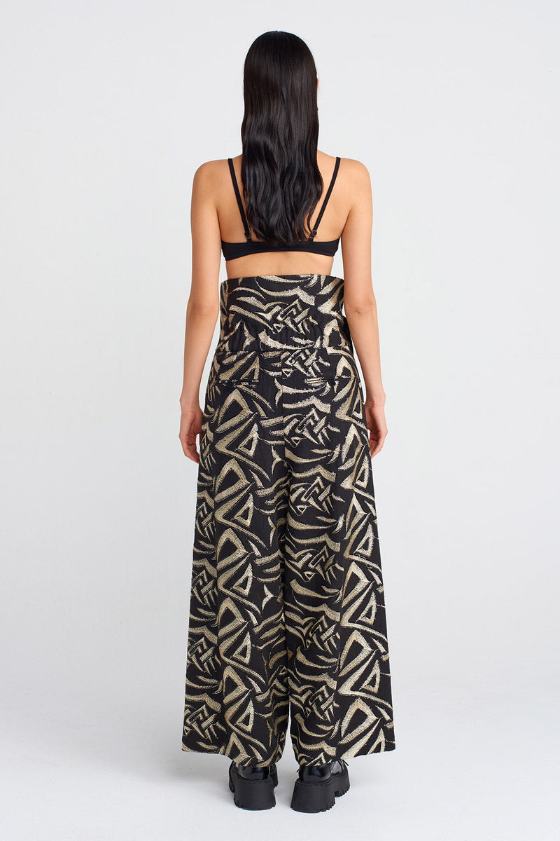 NU High-Waisted Gold Embroidered Pants Black