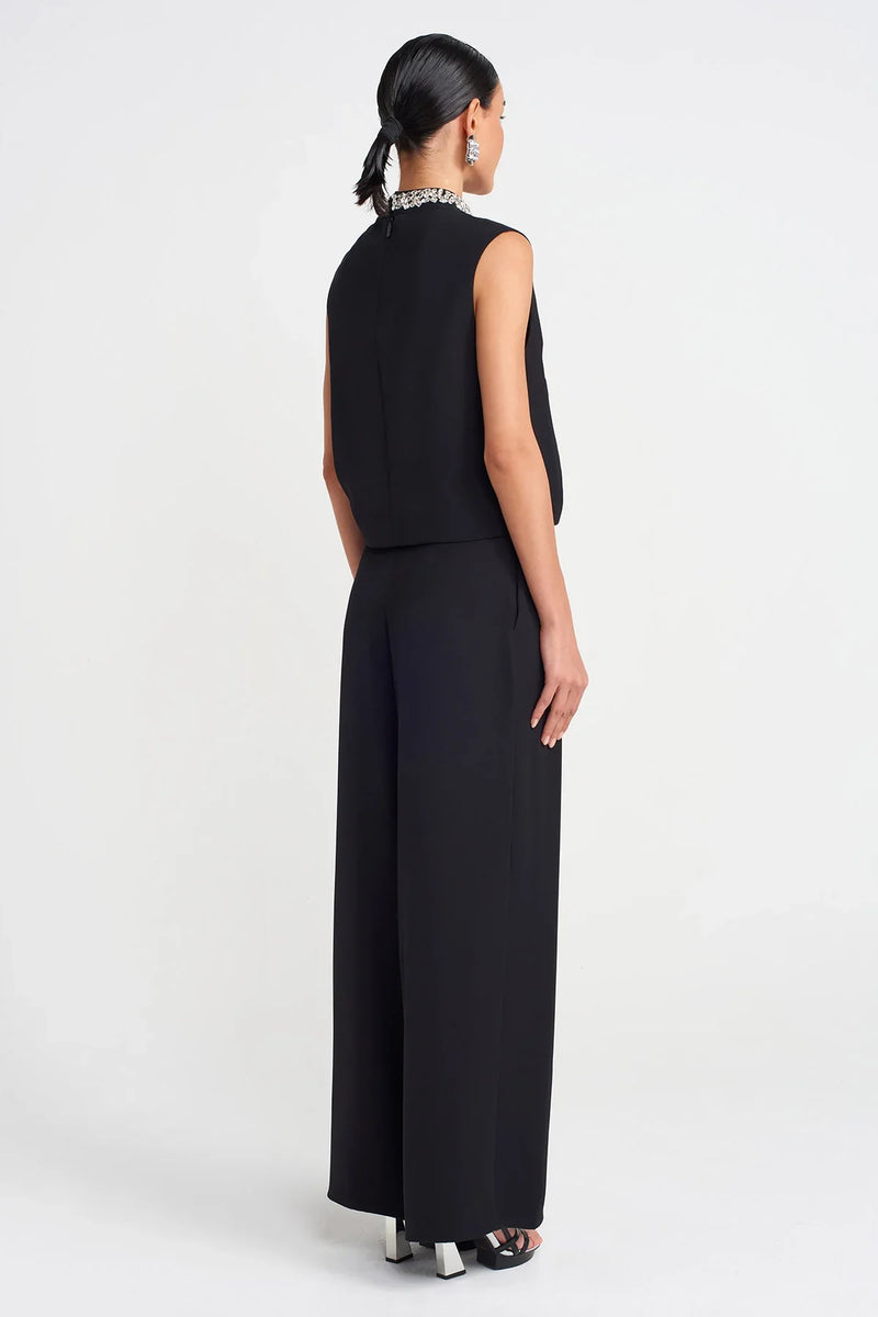 NU Front Slit Wide Leg Trousers Black