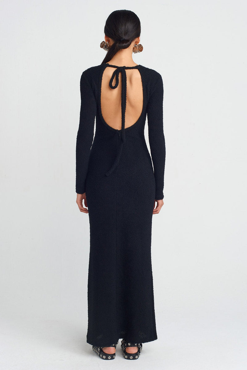 NU Towel Fabric Backless Long Dress Black