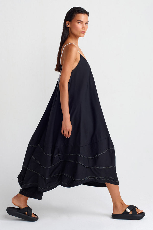 Nu Double-Fabric Strap Dress Black