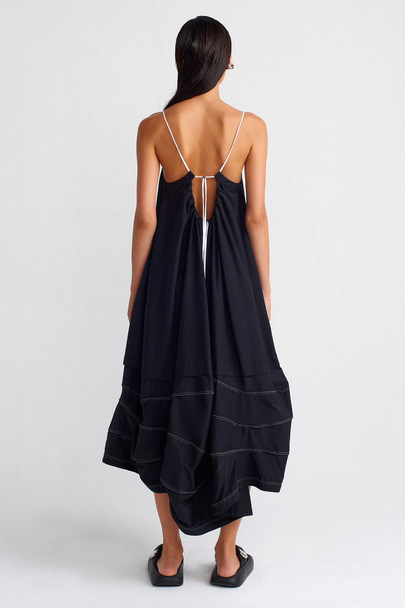 Nu Double-Fabric Strap Dress Black