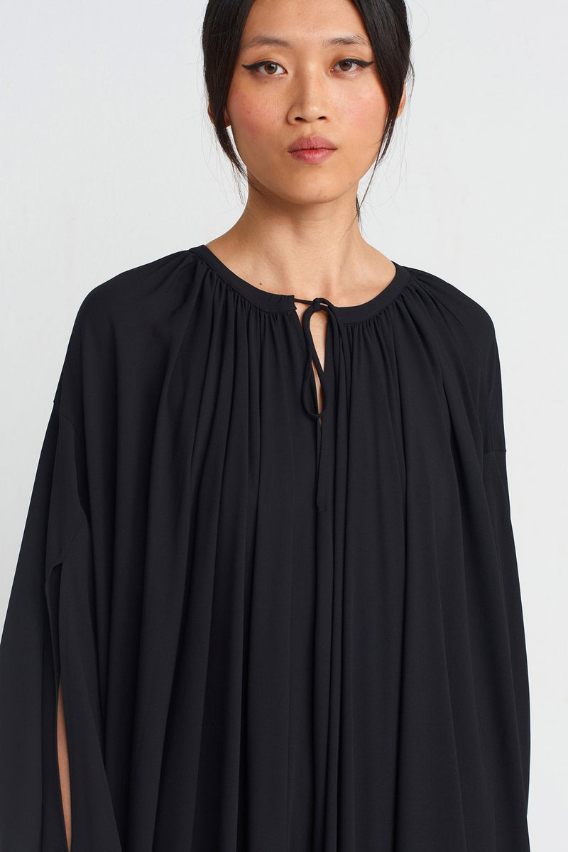 NU Chiffon Long-Sleeve Midi Dress Black