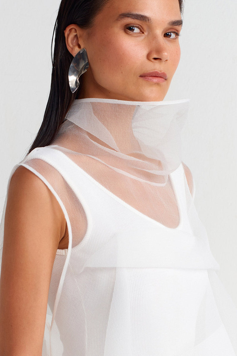 NU Pleated Organza Dress Off White