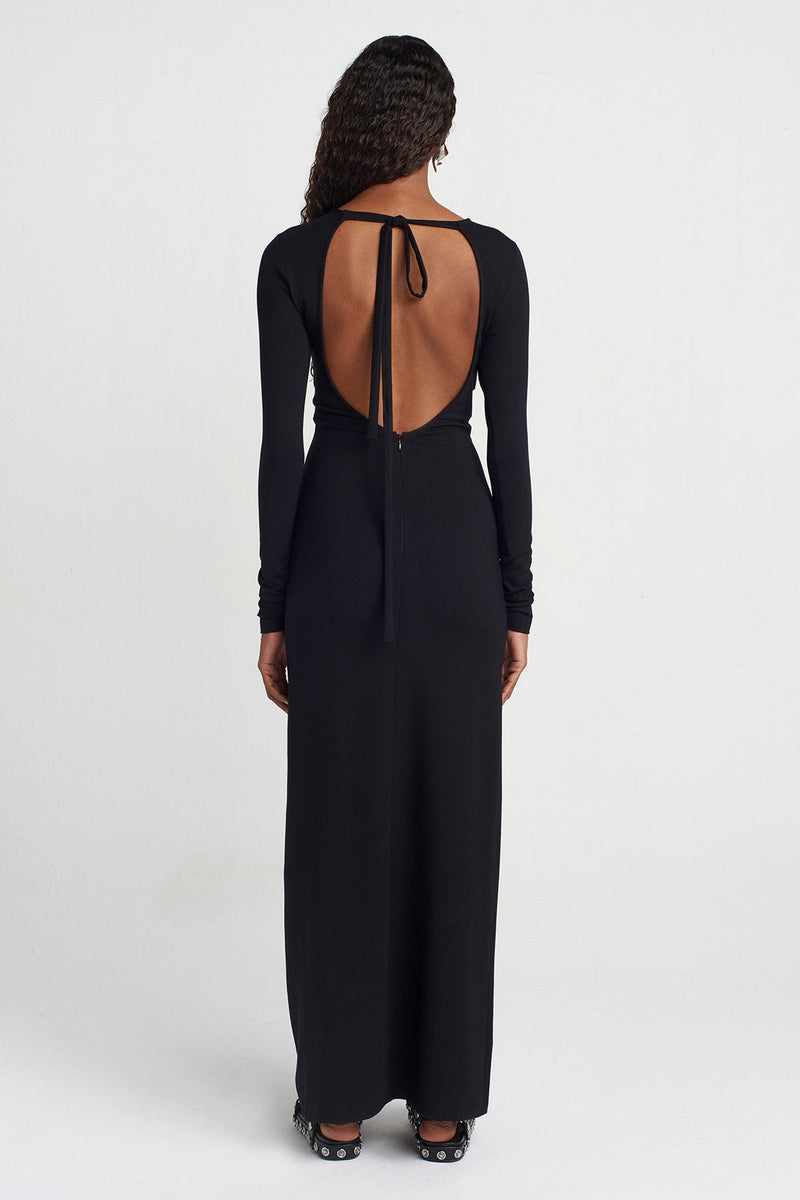 NU Backless Long Jersey Dress Black