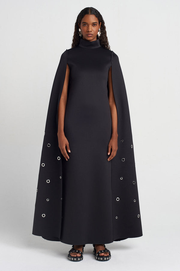 NU Eyelet Detail Cape Dress Black