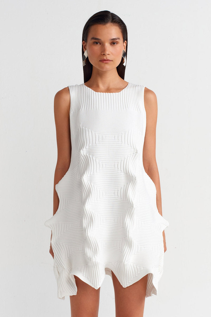 NU Origami Knitwear Short Dress Off White