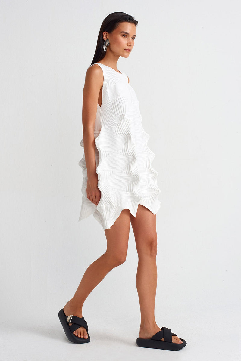 NU Origami Knitwear Short Dress Off White