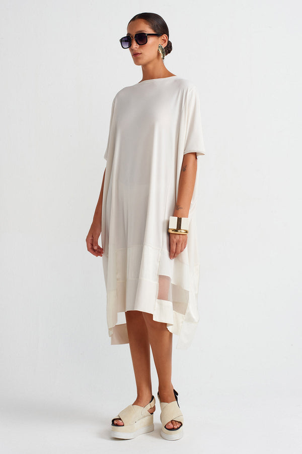 Nu Organza And Taffeta Striped Jersey Dress Ecru