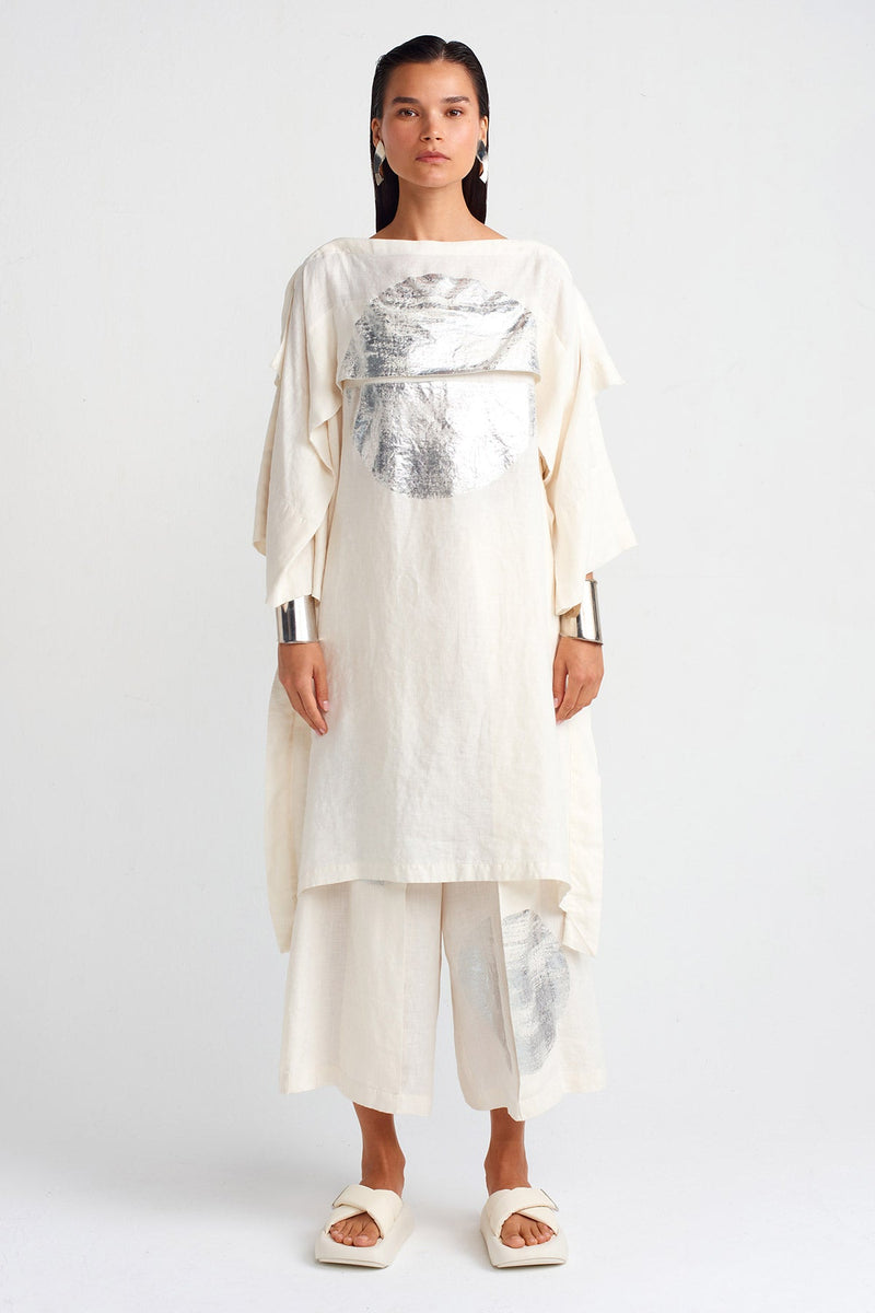NU Silver Printed Linen Dress Ecru