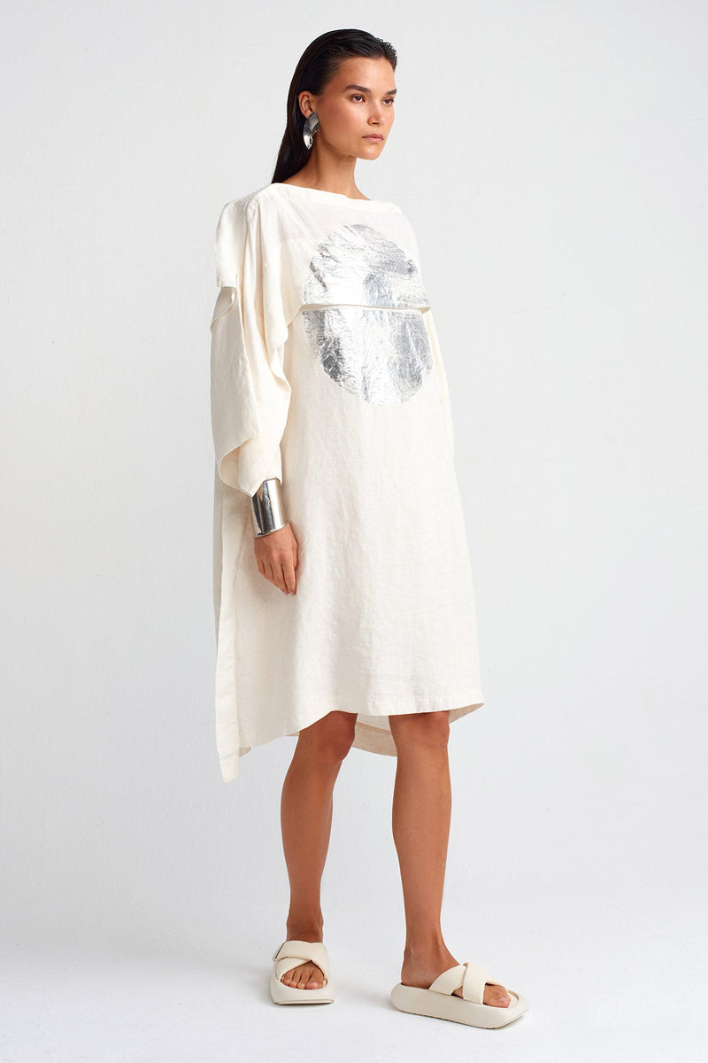 NU Silver Printed Linen Dress Ecru