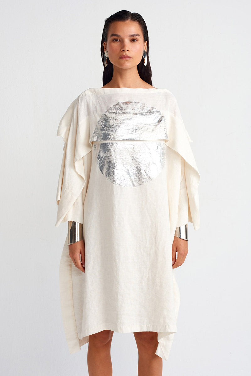NU Silver Printed Linen Dress Ecru
