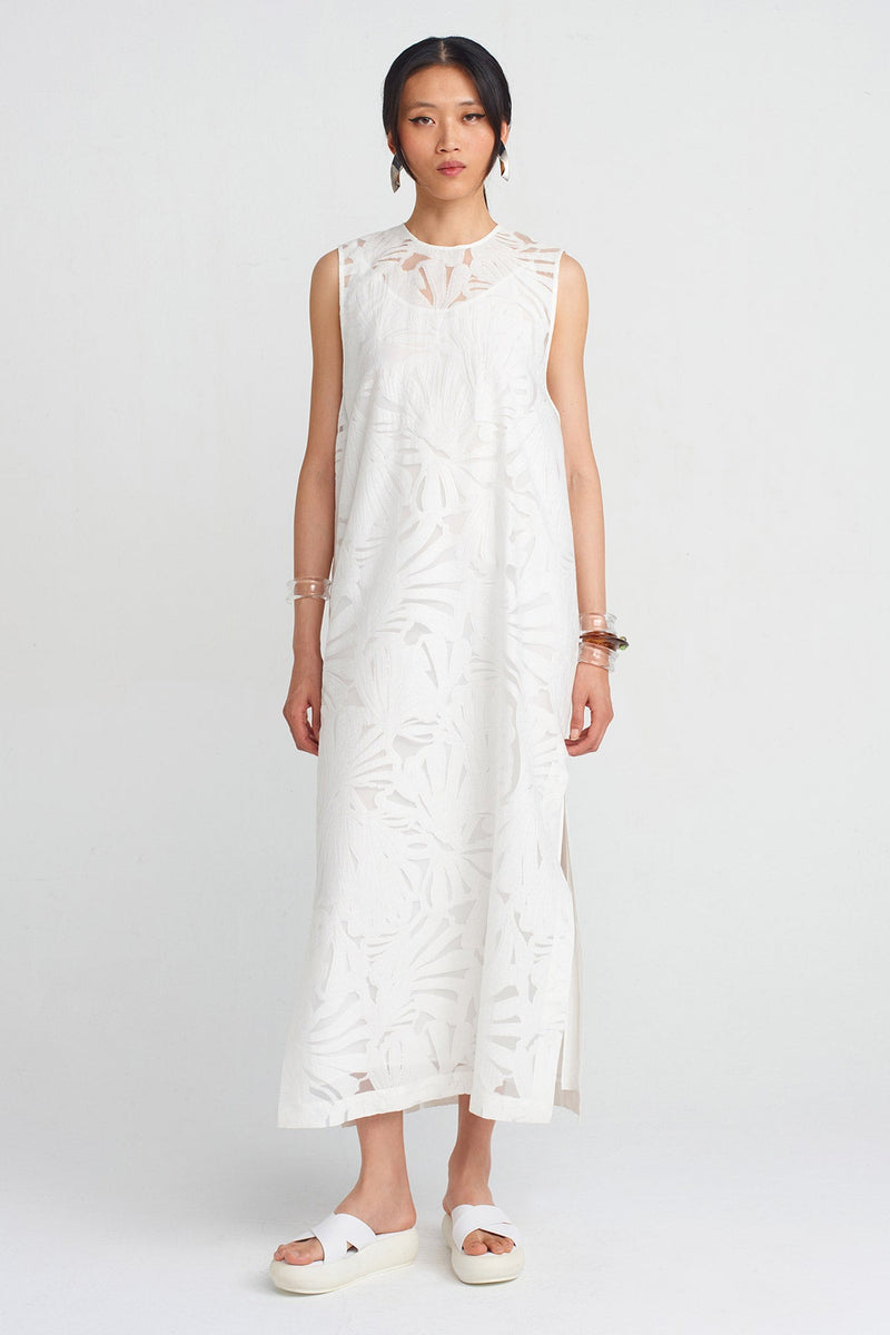 NU Jacquard Pattern Organza Dress Off White