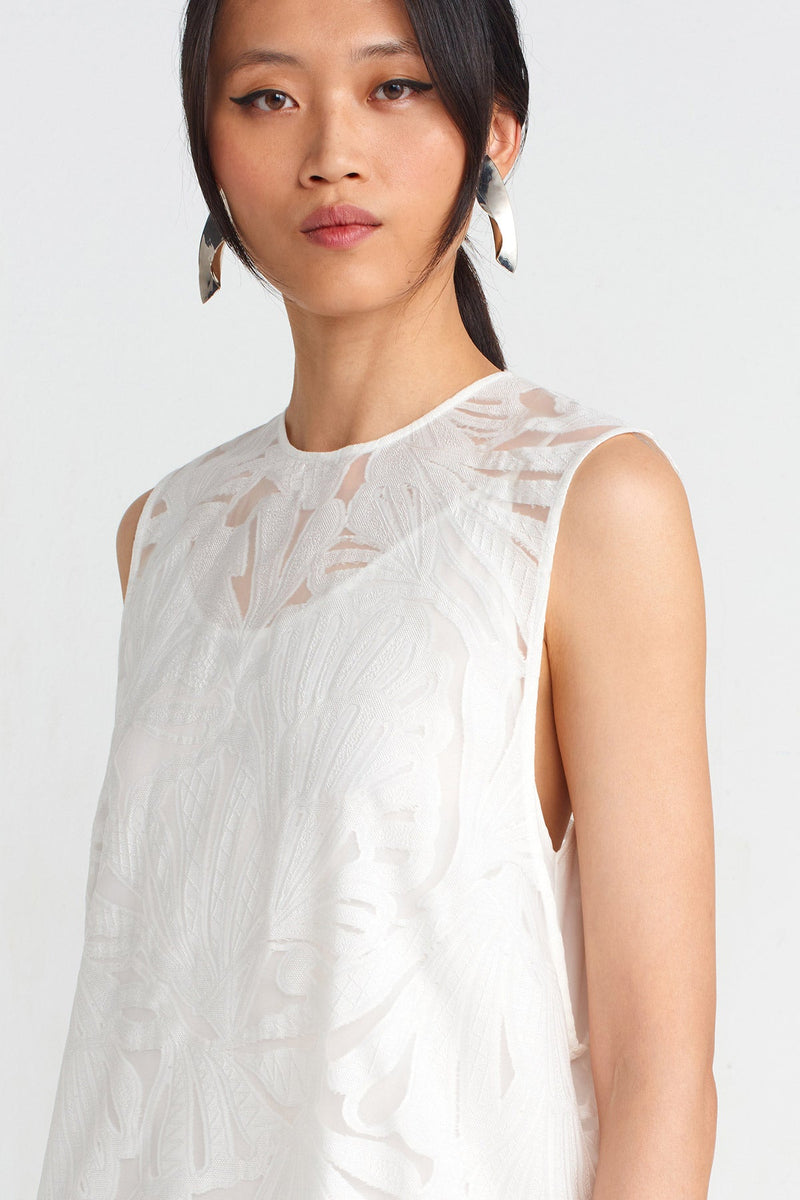 NU Jacquard Pattern Organza Dress Off White