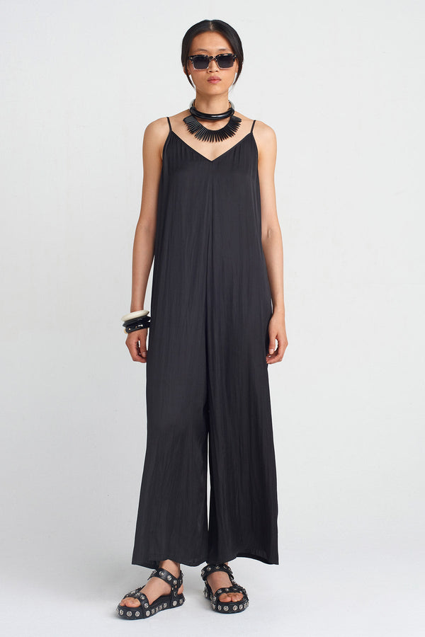 NU Slim Strap Satin Jumpsuit Black