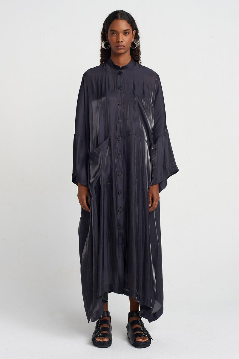 NU Shiny Satin Kaftan Dress Black