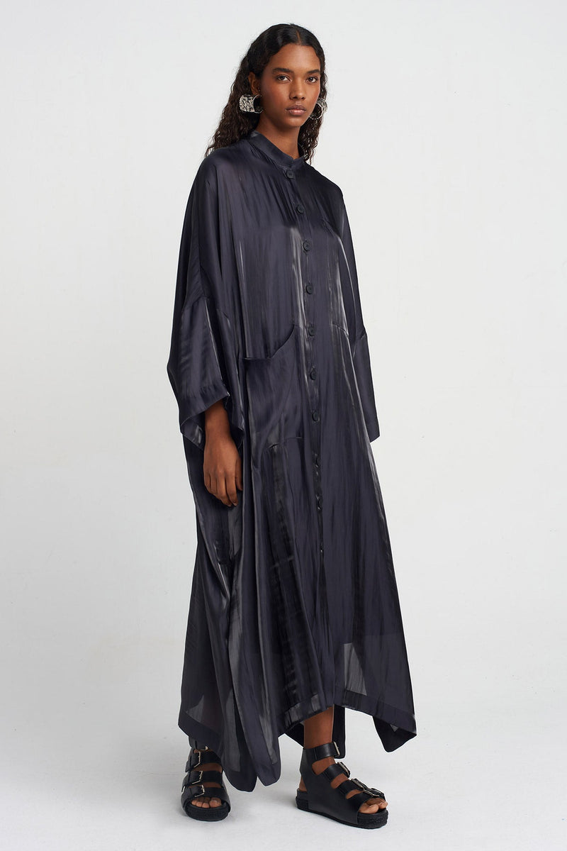 NU Shiny Satin Kaftan Dress Black