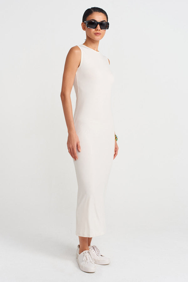 NU Plain Long Jersey Dress Ecru