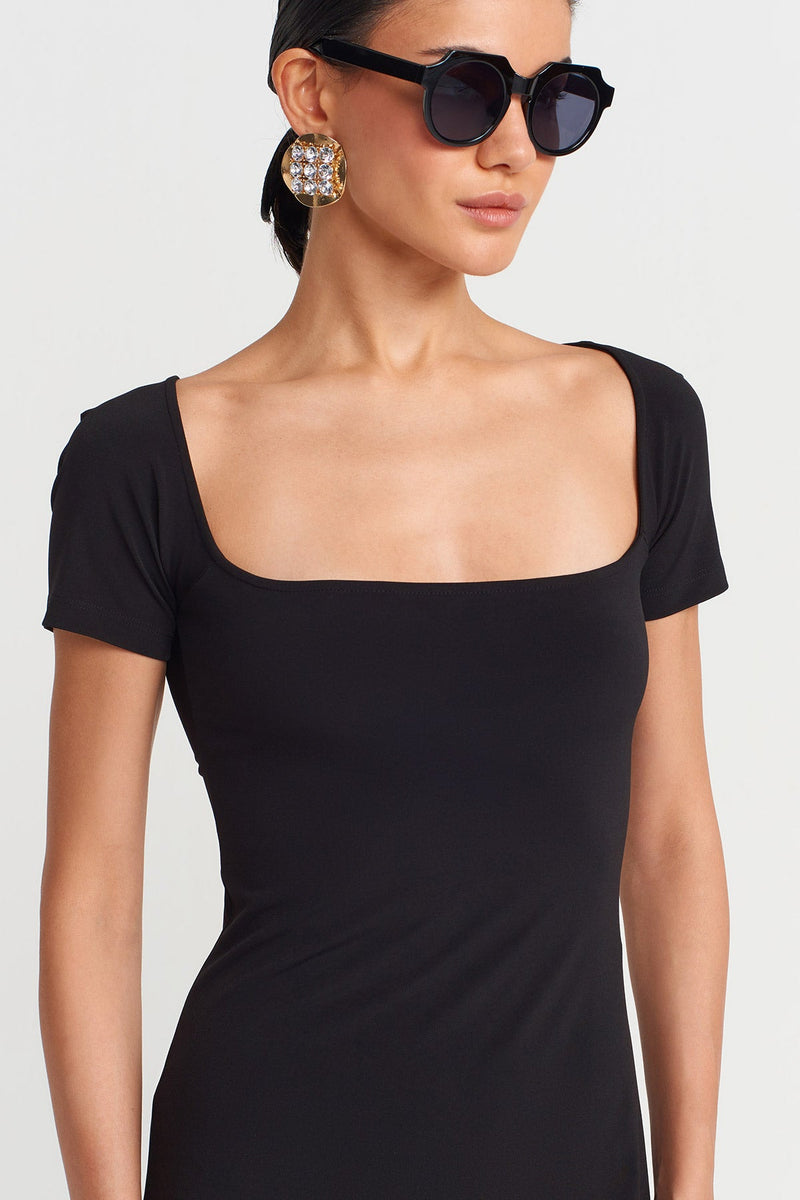 NU Square Neck Tight Jersey Dress Black