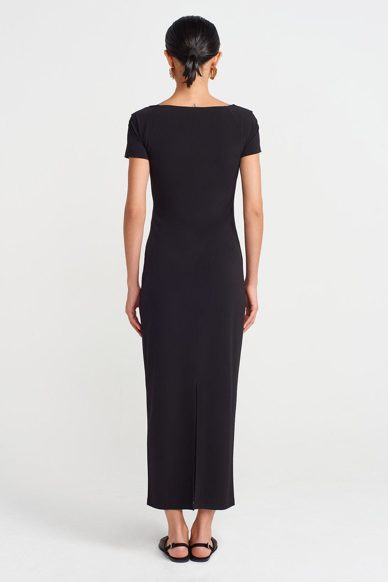 NU Square Neck Tight Jersey Dress Black