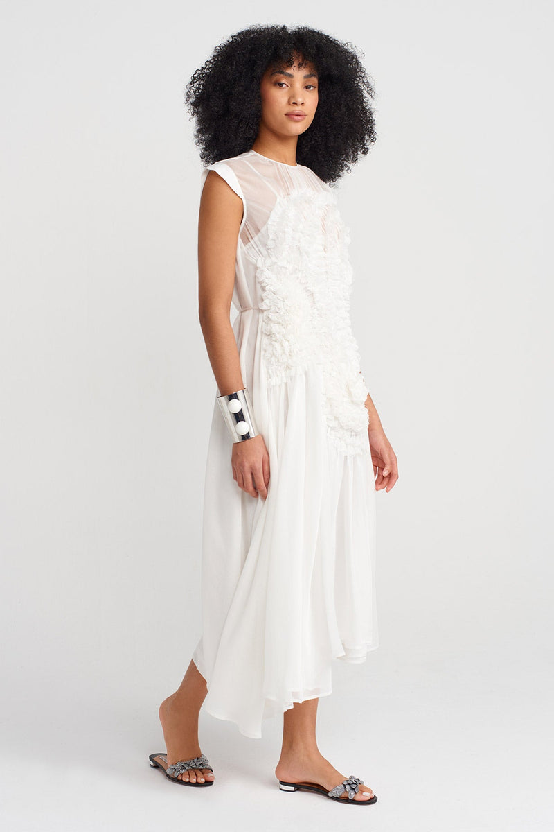 NU Embroidered Chiffon Dress Off White