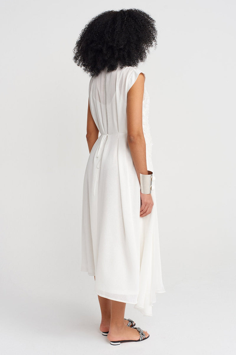 NU Embroidered Chiffon Dress Off White