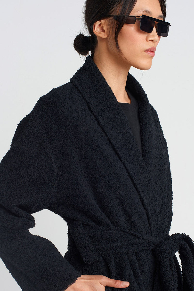 NU Towel Fabric Long Kimono Black